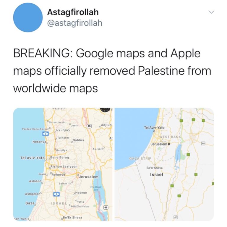 กูเกิ้ลลบปาเลสไตน์ออกจาก Google Maps